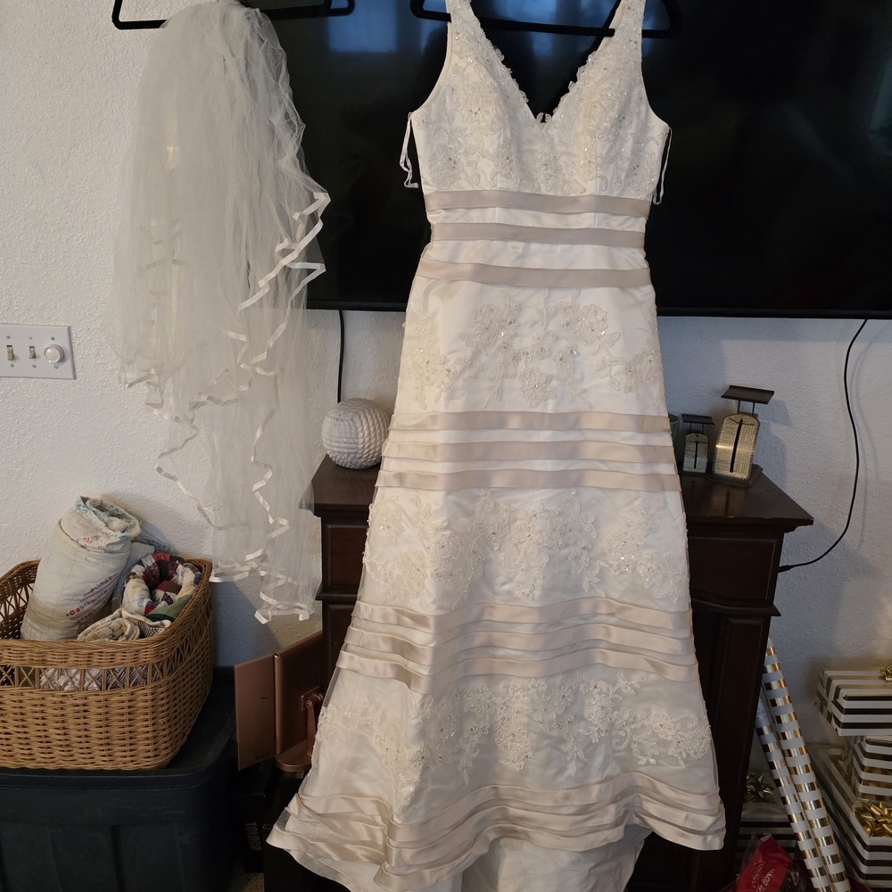 Symphony Bridal White and Cream Wedding Dress